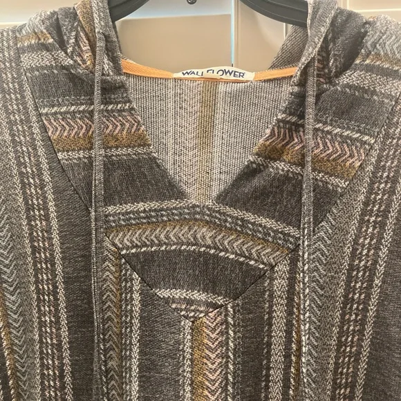Wallflower Brown and Gray Patterned V-Neck Sweater Hoodie - Picture 3 of 6